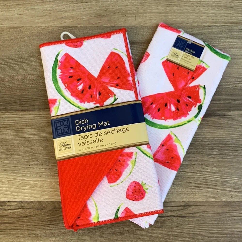 Dish Drying Mat Kitchen Towel Set Watermelon Strawberry Home Collection Summer 🆕